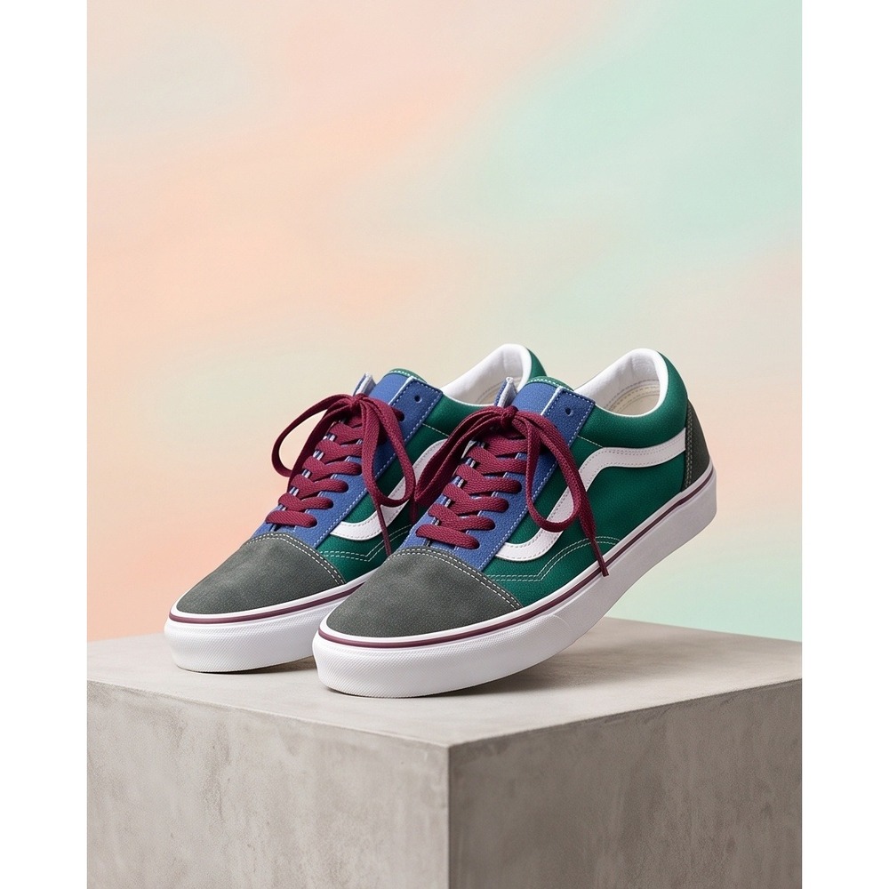 Vans Mens 12‎ Old Skool Yacht Club Multi Color Green Blue Suede Sneakers